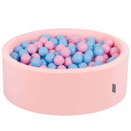 KiddyMoon Bällebad Bällepool mit bunten Bällen ∅ 7Cm für Babys Kinder Rund, Bubblegum:puderrosa/babyblau, 90 x 30 cm 300 Bälle