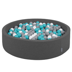 KiddyMoon Rund Bällebad Bällepool ∅ 7Cm Ballgruben Bunten Bällen Für Babys Spielbad Kleinkinder, Hergestellt in der EU, dunkelgrau:grau-weiß-türkis, 120x30cm/600 Bälle