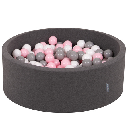 KiddyMoon Bällebad Bällepool mit bunten Bällen ∅ 7Cm  für Babys Kinder Rund, dunkelgrau:weiß/grau/rosa, 90x30cm/200 Bälle