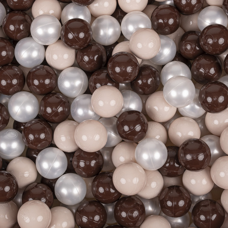 KiddyMoon Bällebad für Baby mit Teddy-Plüsch, Größere 7 cm Bälle für Eine Vollere Füllung, ab 8 Monaten, Abnehmbarer Bezug, Beige: Pastellbeige/Braun/Perle, 90 x 30 cm 200 Bälle