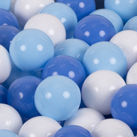 KiddyMoon Kinder Bälle für Bällebad Baby Spielbälle Plastikbälle ∅7cm Made in EU, weiß/babyblau/blau, 50 Bälle/7cm