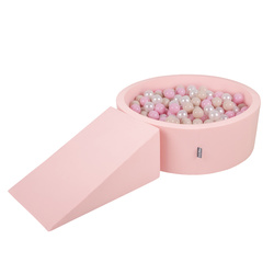 KiddyMoon Spielplatz aus Schaumstoff mit Bällebad und Bällen Hindernisläufen, pink:pastellbeige/puderrosa/perle, Bällebad (100 Bälle) + Zwickel