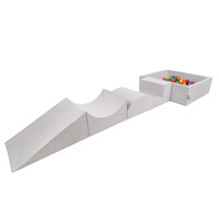 KiddyMoon Spielplatz aus Schaumstoff mit Quadrat Bällebad Bälle Hindernisläufen, hellgrau:gelb/grün/blau/rot/orange, Bällebad (300 Bälle) + Version 5