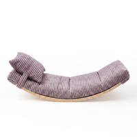 KiddyMoon Balance Board für Kinder aus Holz Balancierbrett mit Matratze und Kissen, Naturfarben/Violett, Balance Board/Matratze/Kissen