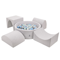 KiddyMoon Spielplatz aus Schaumstoff mit Rund Bällebad (300 Bälle) Ballgruben für Babys Spielbad Hindernisläufen, Hergestellt in der EU, hellgrau:perle/grau/transparent/babyblue/minze, Bällebad (300 Bälle) + Version 1
