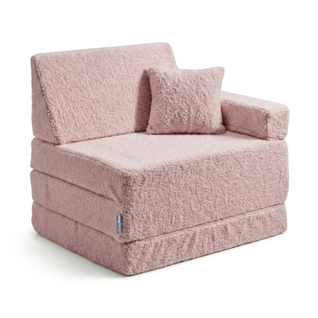 KiddyMoon Kindersessel Für Kinder mit Kissen, Teddy-Plüsch, Aufklappen Sessel Für Kinderzimmer Stuhl Faltmatratze, rosa, Kindersofa mit Kissen