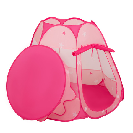 Baby Spielzelt Mit Plastikbällen Für Kinder Leicht und Kompakt ideal für Drinnen Und Draußen Fördert Sensorische Integration Schneller Aufbau, pink:weiß-grau-babyblau-puderrosa, 600 Bällen