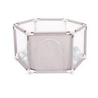 Sechseckiger Laufstall mit Bällen Laufgitter für Kinder, Grau:grau/weiß/türkis, 400 Bälle