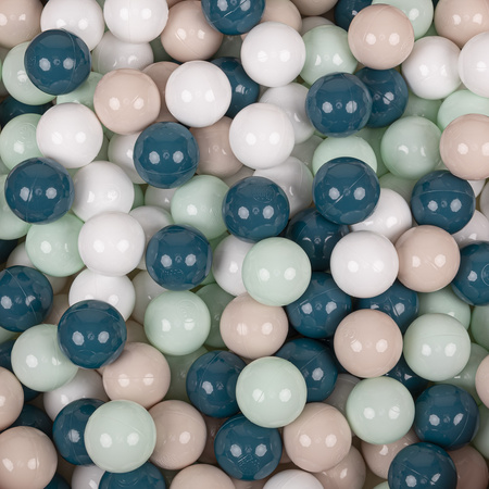 KiddyMoon Rund Bällebad Velvet Bällepool ∅ 7Cm Ballgruben Für Babys Spielbad Kleinkinder, Hergestellt in der EU, waldgrün: dunkeltürkis/pastellbeige/weiß/minze, 90x30cm/200 Bälle