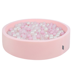 KiddyMoon Rund Bällebad Bällepool ∅ 7Cm Ballgruben Bunten Bällen Für Babys Spielbad Kleinkinder, Hergestellt in der EU, pink:puderrosa-perle-transparent, 120x30cm/300 Bälle