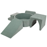 KiddyMoon Spielplatz Aus Schaumstoff Für Kinder Mit Bälle Waschbare Bezug, grün: weiß-grau-minze, Bällebad (200 Bälle) + Version 3