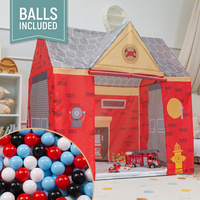 Spielhaus Spielzelt Feuerwehrhaus Faltbares Für Kinder Realistisches Design Langlebige Und Sichere Materialien Leicht Zu Montieren Perfekt Für Drinnen Und Draußen, rot-grau:schwarz/weiß/rot/babyblau, 600 Bälle