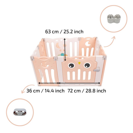 Selonis Laufstall für Kinder Laufgitter Spaß Spielen Sicherheit, weiß-rosa: gelb-grün-blau-rot-orange, 6 + 2 Paneele/100 Bälle