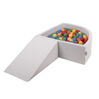 KiddyMoon Spielplatz Schaumstoff mit Viertel Eckig Bällebad Bälle Hindernisläufe, hellgrau:gelb/grün/blau/rot/orange, Bällebad (100 Bälle) + Zwickel