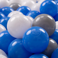 KiddyMoon Kinder Bälle für Bällebad Baby Spielbälle Plastikbälle ∅7cm Made in EU, grau/weiß/blau, 200 Bälle/7cm