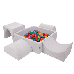 KiddyMoon Spielplatz aus Schaumstoff mit Quadrat Bällebad (300 Bälle) Ballgruben für Babys Spielbad Hindernisläufen, Hergestellt in der EU, hellgrau:gelb/grün/blau/rot/orange, Bällebad (300 Bälle) + Version 1