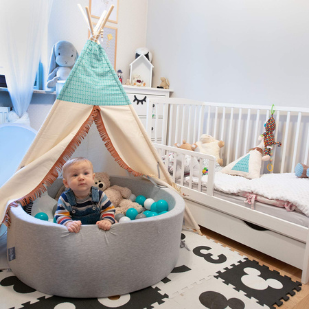 KiddyMoon Bällebad Bällepool mit bunten Bällen ∅ 7Cm  für Babys Kinder Rund, Hellbeige, 90 x 30 cm 200 Bälle
