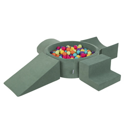 KiddyMoon Spielplatz Velvet Aus Schaumstoff Mit Samt Rund Bällebad Ballgruben Für Babys Spielbad Hindernisläufen, Hergestellt In Der EU, waldgrün: hellgrün/gelb/türkis/orange/dunkelpink/violett, Bällebad (200 Bälle) + Version 5