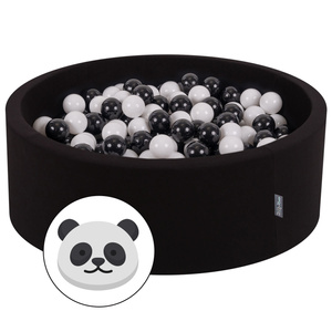 KiddyMoon Bällebad Bällepool mit bunten Bällen ∅ 7Cm  für Babys Kinder Rund, Panda:schwarz/weiß, 90x30cm/200 Bälle