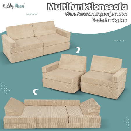 KiddyMoon Kindersofa aus Schaumstoff Spielsofa für Kinder Schlafsofa Kindersessel Sofa für Kinderzimmer Kindercouch Faltmatratze, beige, Kindersofa