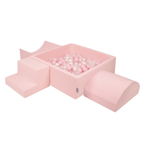 KiddyMoon Spielplatz aus Schaumstoff mit Quadrat Bällebad Bälle Hindernisläufen, pink:puderrosa/perle/transparent, Bällebad (200 Bälle) + Version 6