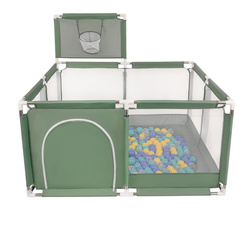 Laufstall mit Korb und Bällen Laufgitter für Kinder, grün:türkis/blau/gelb/transparent, 100 Bälle