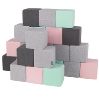 KiddyMoon Weiche Bausteine aus Schaumstoff für Kinder, Blöcke: hellgrau-dunkelgrau-pink-mint, 24 Stücke