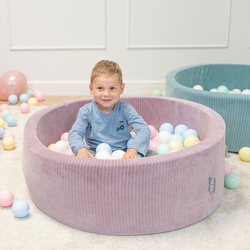 KiddyMoon Bällebad Kinder Schaumstoff Mit Bälle Für Baby ab 1 Jahr, violett: pastellblau/pastellgelb/weiß/minze/puderrosa, 90x30cm/200 Bälle