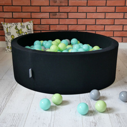 KiddyMoon Bällebad Bällepool mit bunten Bällen ∅ 7Cm  für Babys Kinder Rund, schwarz:hellgrün/helltürkis/grau, 90x30cm/300 Bälle