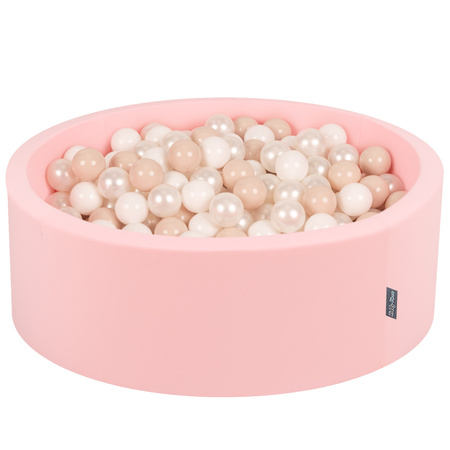 KiddyMoon Bällebad Bällepool mit bunten Bällen ∅ 7Cm  für Babys Kinder Rund, pink:pastellbeige/weiß/perle, 90x30cm/200 Bälle