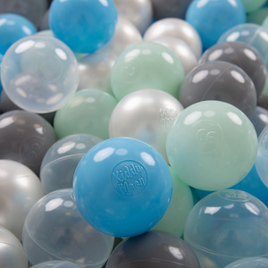 KiddyMoon Kinder Bälle für Bällebad Baby Spielbälle Plastikbälle ∅7cm Made in EU, perle/grau/transparent/babyblau/minze, 200 Bälle/7cm