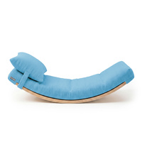 KiddyMoon Balance Board für Kinder aus Holz Balancierbrett mit Matratze und Kissen, Naturfarben/Blau, Balance Board/Matratze/Kissen