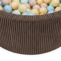 KiddyMoon Bällebad für Kinder aus Schaumstoff, weicher Rippbezug, abnehmbarer Bezug, waschbar, Braun: Pastellbeige/Pastellblau/Pastellgelb/Minze, 90 x 30 cm 200 Bälle