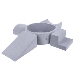 KiddyMoon Spielplatz Aus Schaumstoff Für Kinder mit Bälle Waschbare Bezug, dunkelgrau: pastellbeige/weiß/perle, Bällebad (300 Bälle) + Version 5