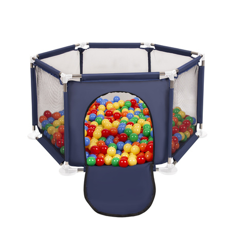 Sechseckiger Laufstall mit Bällen Laufgitter für Kinder, Blau:gelb/grün/blau/rot/orange, 900 Bälle
