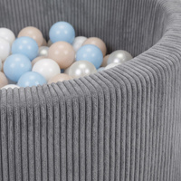 KiddyMoon Bällebad für Kinder aus Schaumstoff, weicher Rippbezug, abnehmbarer Bezug, waschbar, Dunkelgrau: Pastellbeige/Pastellblau/Weiß/Perle, 90 x 30 cm 200 Bälle