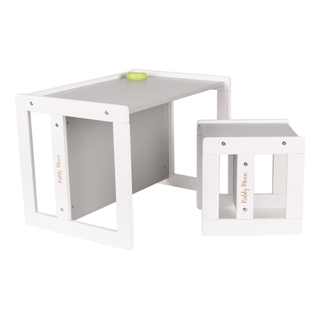 KiddyMoon Kindertisch mit Stuhl Schreibtisch TC-002, weiß/grau