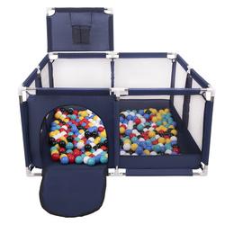 Laufstall mit Korb und Bällen Laufgitter für Kinder, Blau:schwarz/weiß/blau/rot/gelb/türkis, 100 Bälle