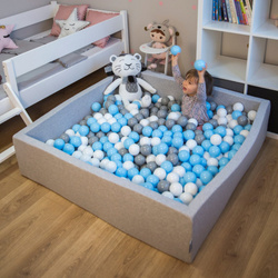 KiddyMoon Bällebad Bällepool mit bunten Bällen 7Cm  für Babys Kinder Rund, Hellgrau: Grau/ Weiß/ Babyblau