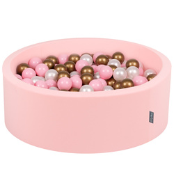 KiddyMoon Bällebad Bällepool mit bunten Bällen ∅ 7Cm  für Babys Kinder Rund, pink:puderrosa/perle/gold, 90x30cm/200 Bälle