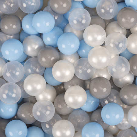 KiddyMoon Spielplatz Aus Schaumstoff Für Kinder mit Bälle Waschbare Bezug, dunkelgrau: perle/grau/transparent/babyblau, Bällebad (100 Bälle) + Stüfchen