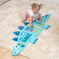 KiddyMoon Busy Board Montessori Motorikbrett Kinder Holz Dinosaurierform Lernspiel, dunkelblau, Einheitsgröße