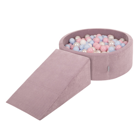 KiddyMoon Spielplatz Aus Schaumstoff Für Kinder mit Bälle Waschbare Bezug, violett: pastellblau/perle/puderrosa/weiß, Bällebad (100 Bälle) + Zwickel