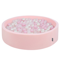 KiddyMoon Rund Bällebad Bällepool ∅ 7Cm Ballgruben Bunten Bällen Für Babys Spielbad Kleinkinder, Hergestellt in der EU, pink:puderrosa-perle-transparent, 120x30cm/200 Bälle