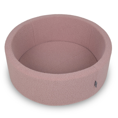 KiddyMoon Bällebad für Baby mit Teddy-Plüsch, Größere 7 cm Bälle für Eine Vollere Füllung, ab 8 Monaten, Abnehmbarer Bezug, Rosa, 90 x 30 cm Ohne Bälle