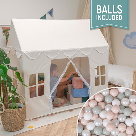 KiddyMoon Spielhaus Kinderzelt Für Kinder Kinderhaus Faltbares Design Kinder Spielzelt Indoor Kreativität Kuschelecke Kinderzelt Perfekt Für Drinnen Und Draußen Kinderzimmer, Naturfarbe:weiß/perle/pastellbeige/grüngrau, 300 Bälle