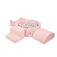 KiddyMoon Spielplatz aus Schaumstoff mit Bällebad und Bälle Hindernisläufen, pink:pastellblau/pastellgelb/weiß/minze/puderrosa, Bällebad (300 Bälle) + Version 6