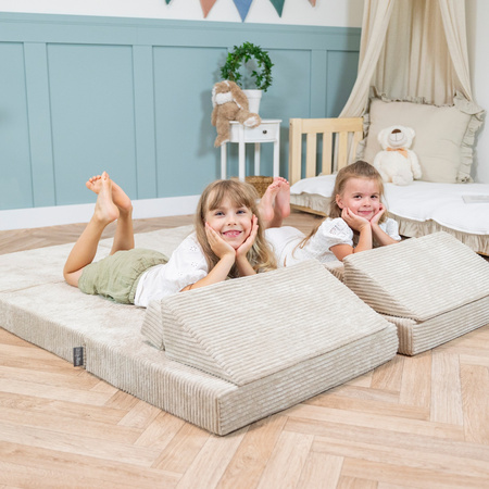 KiddyMoon Kindersofa aus Schaumstoff Spielsofa für Kinder Schlafsofa Kindersessel Sofa für Kinderzimmer Kindercouch Faltmatratze, beige, Kindersofa