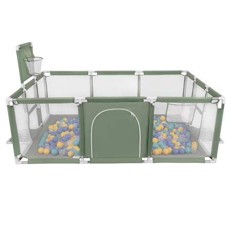 Laufstall Baby Großer Spielplatz mit Bällen Laufgitter für Kinder, grün:türkis/blau/gelb/transparent, 200 Bällen
