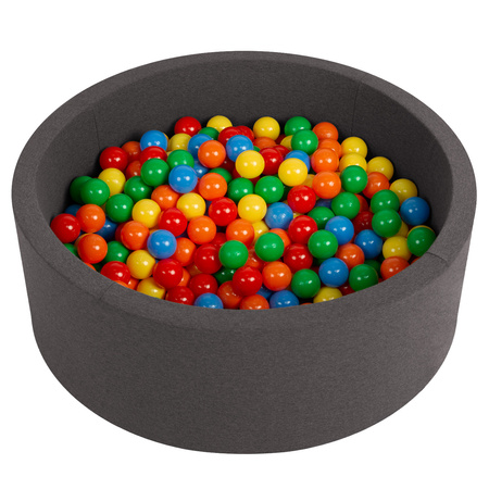 Bällebad Bällepool für Baby Kinder mit 200 bunten Bällen Rund, dunkelgrau: gelb/grün/blau/rot/orange, 90x30cm/300 Bälle